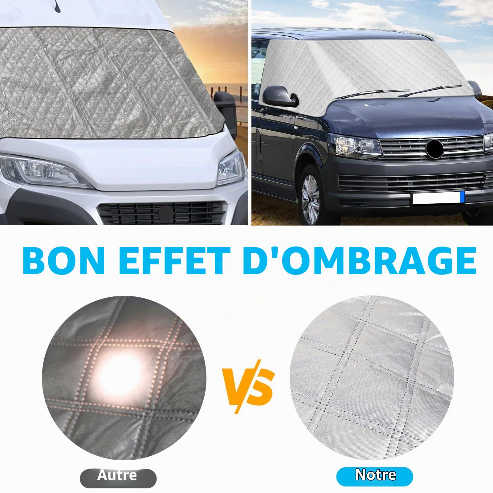 Couverture Pare-Brise pour VW T7, Housse de Protection Avant Pare-Brise, Pare-Soleil Anti-UV Imperméable Anti-Poussière Protection Pluie Gelée Hiver Été