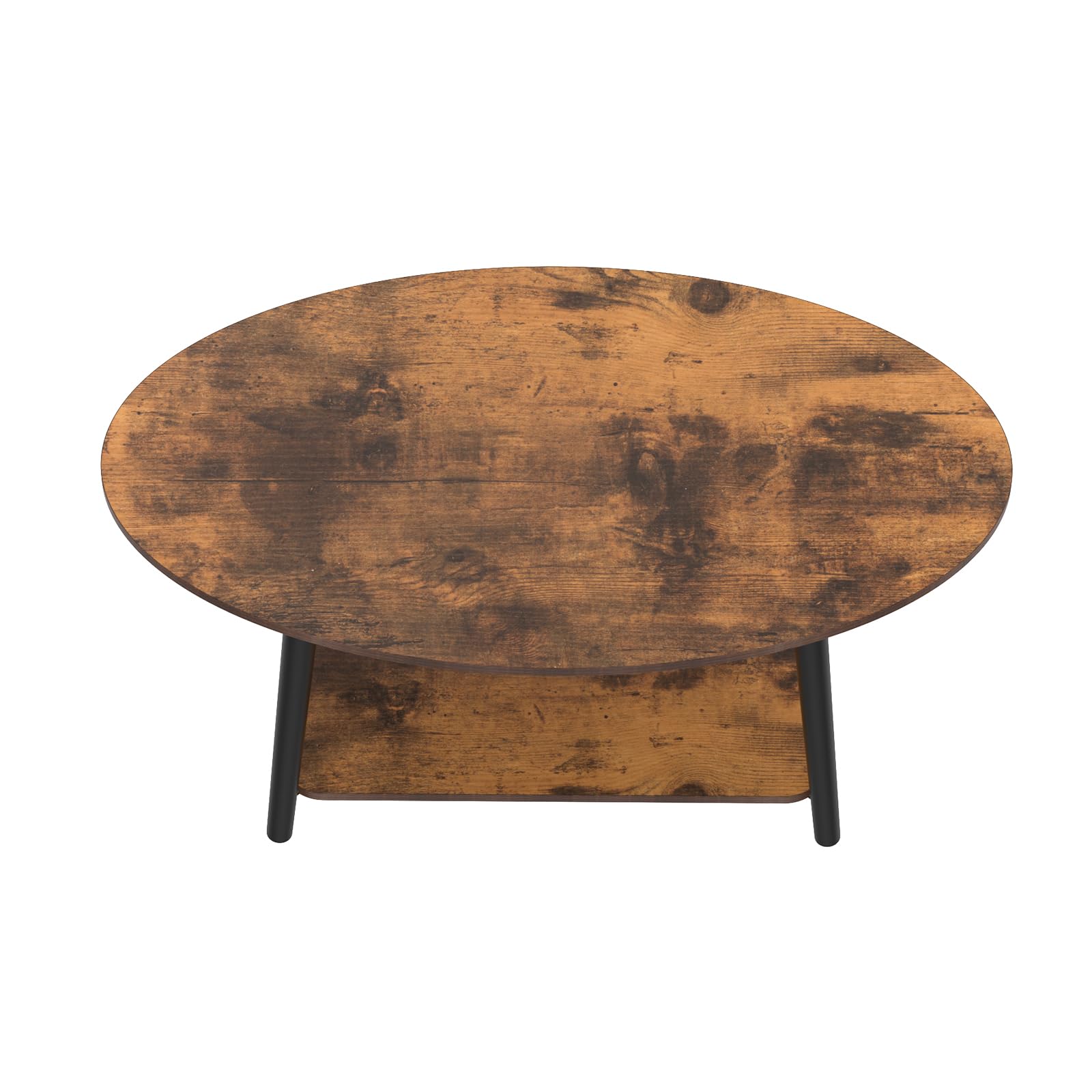 HUOLE Mesa de té de madera, mesa de centro ovalada con estante, muebles de salón, diseño aglomerado, madera de haya, 100 x 53 x 45 cm, madera quemada