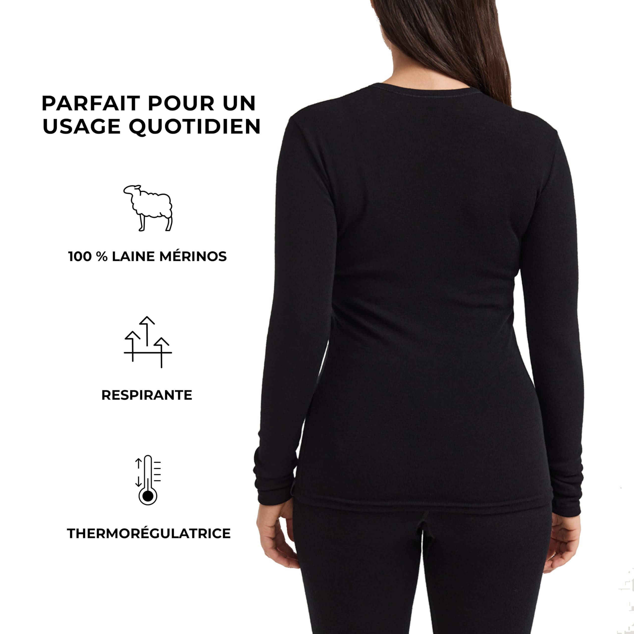 DILLING T-Shirt à Manches Longues en Laine mérinos pour Femme