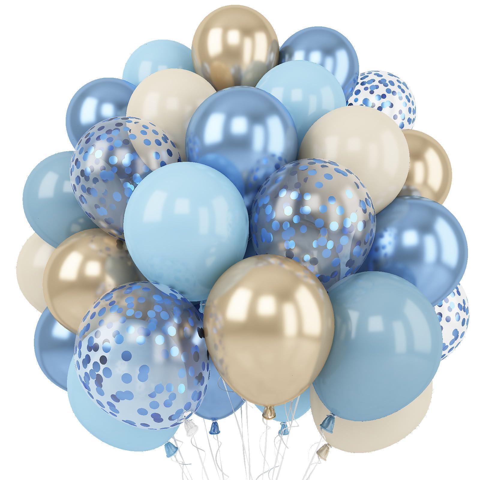 Dusty Blue Gold Balloons, 60 Packs 12 Inch Dusty Baby Blue Chrome Gold Blue Confetti Balloon Sand White Balloon for Boy Baby Shower Decorations Bridal Shower Gender Reveal Birthday Party SuppliesCarbonfree Certified