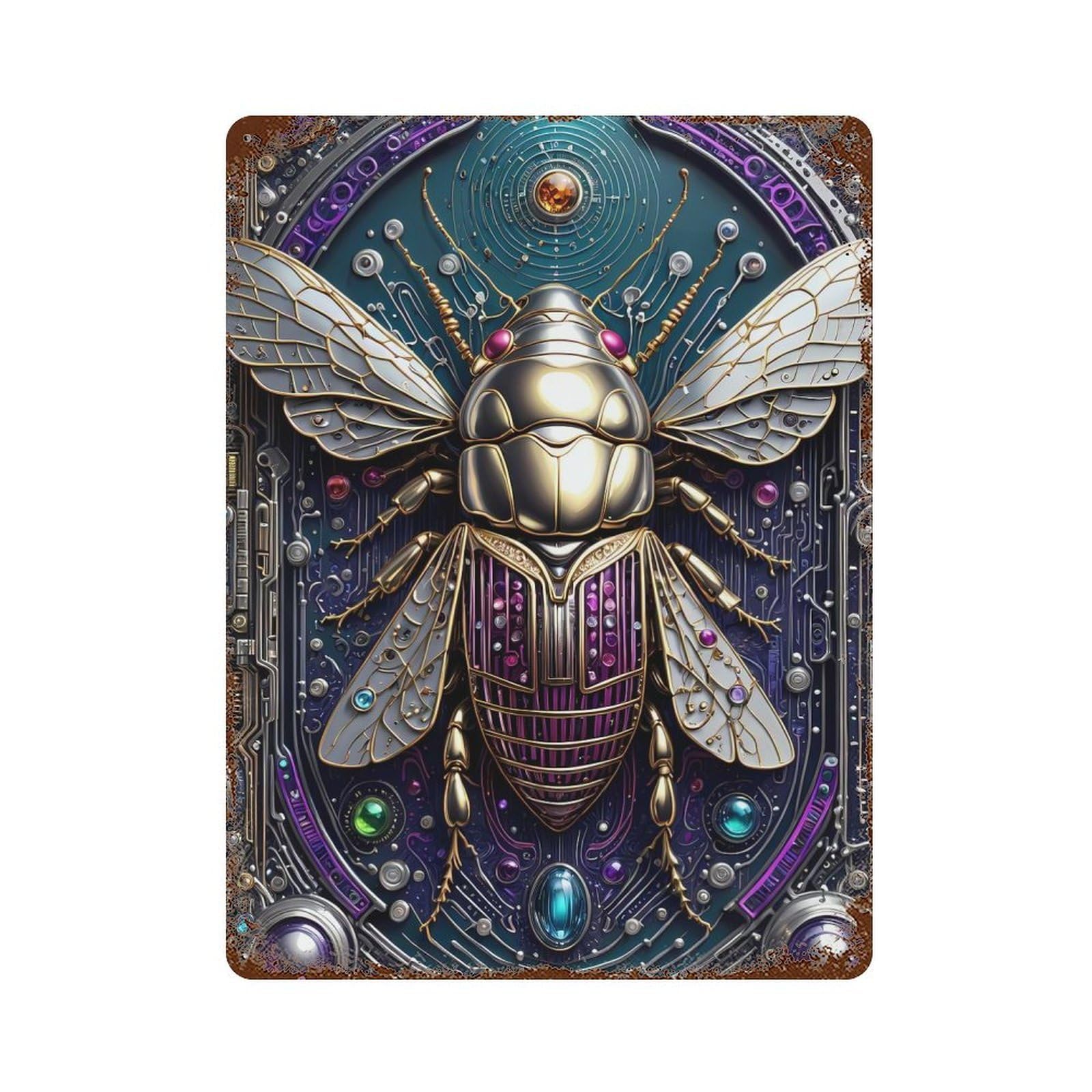 Vintage Rust Metal Sign with Galactic Cicada Chronicles Design 15.7"x11.8", for Office, Studio And Wall Decor, Farmhouse Wall Decor