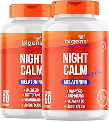 Night Calm Complex, Melatonina, magnésio, triptofano, Vitaminas B6 e B9, Biogens, Kit 2x 60 cápsulas
