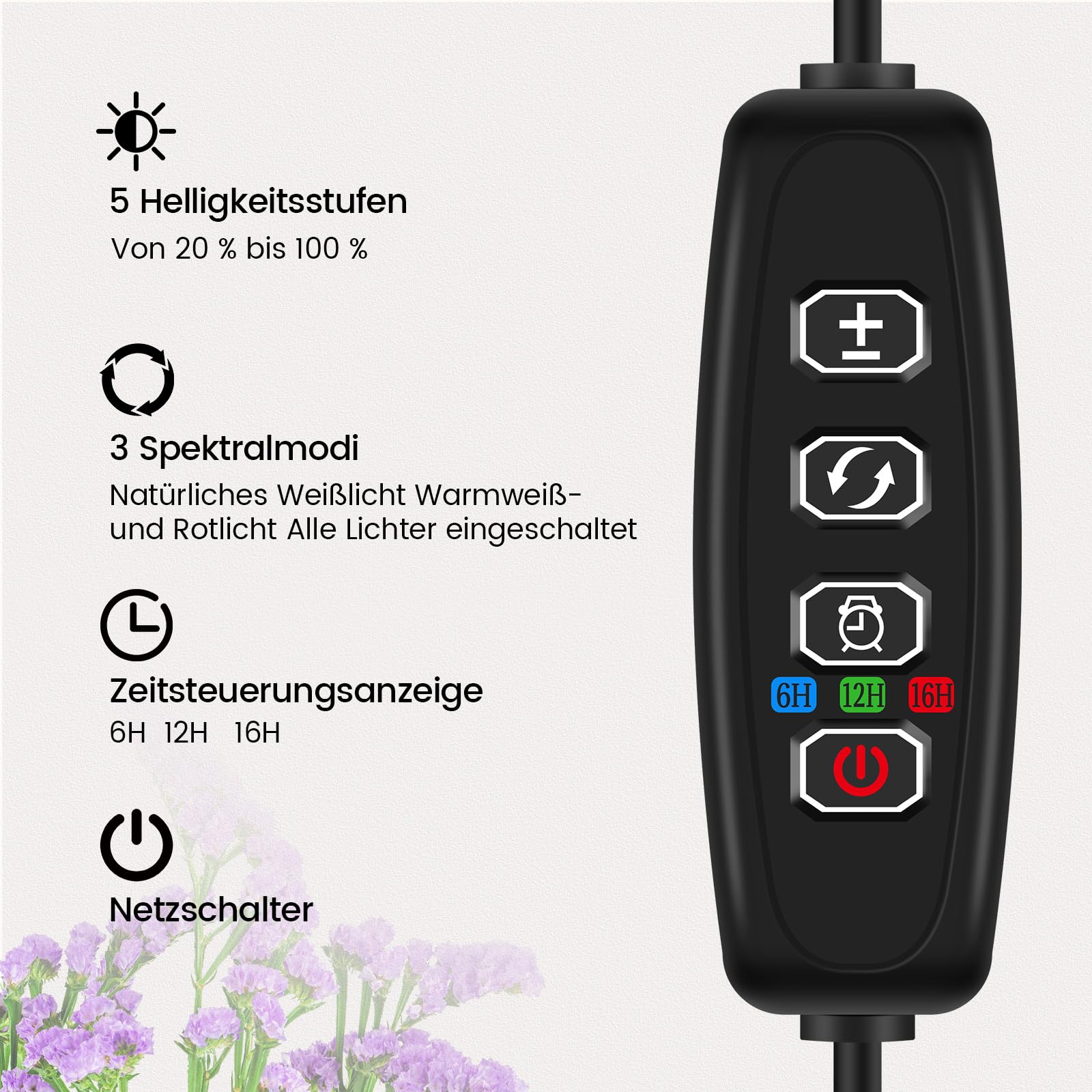 Dhapy Pflanzenlampe LED Vollspektrum, Grow Lampe für Zimmerpflanzen, Grow Light mit Standfuß, 80 LEDs 3 Lichter Modi und 5 Helligkeit, Pflanzenlampe mit Timer 6/12/16H, 58cm~170cm Höhenverstellbar