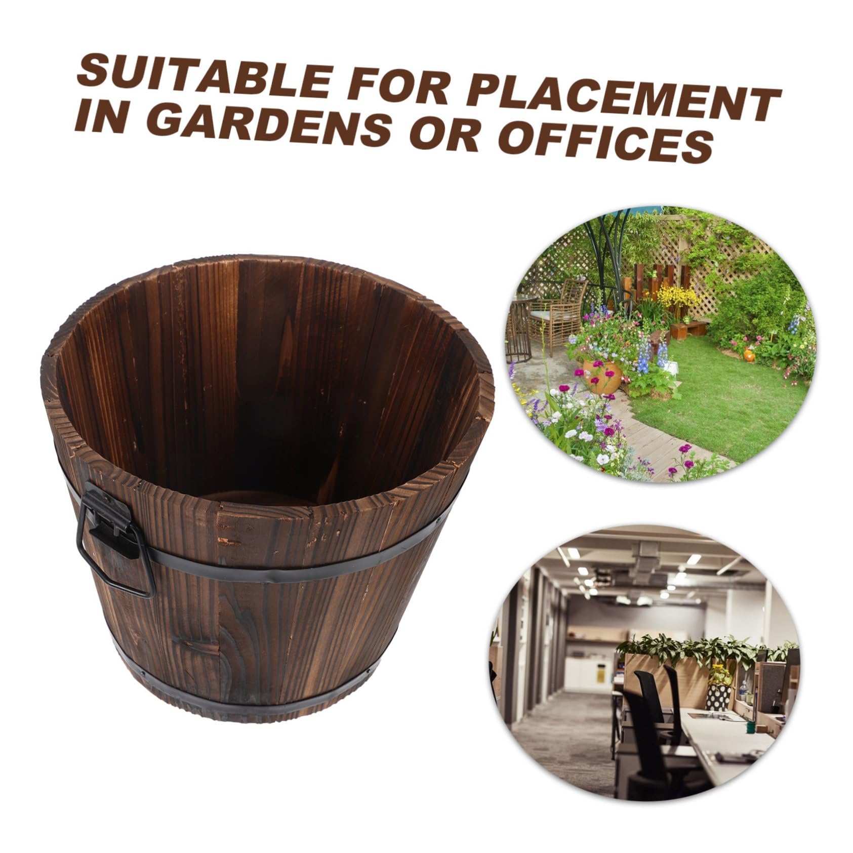 Toyvian Pot de Fleur Lumineux en Bois Carbonisé, Jardinière en Seau Anticorrosion pour Décoration de Balcon et Aménagement de Jardin Rétro