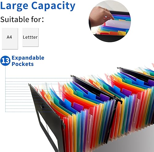 Miniatura 2 de Yunlism Paquete de 4 carpetas colgantes de plástico, gran capacidad, innovador organizador de archivos de acordeón con gancho retráctil, pestañas