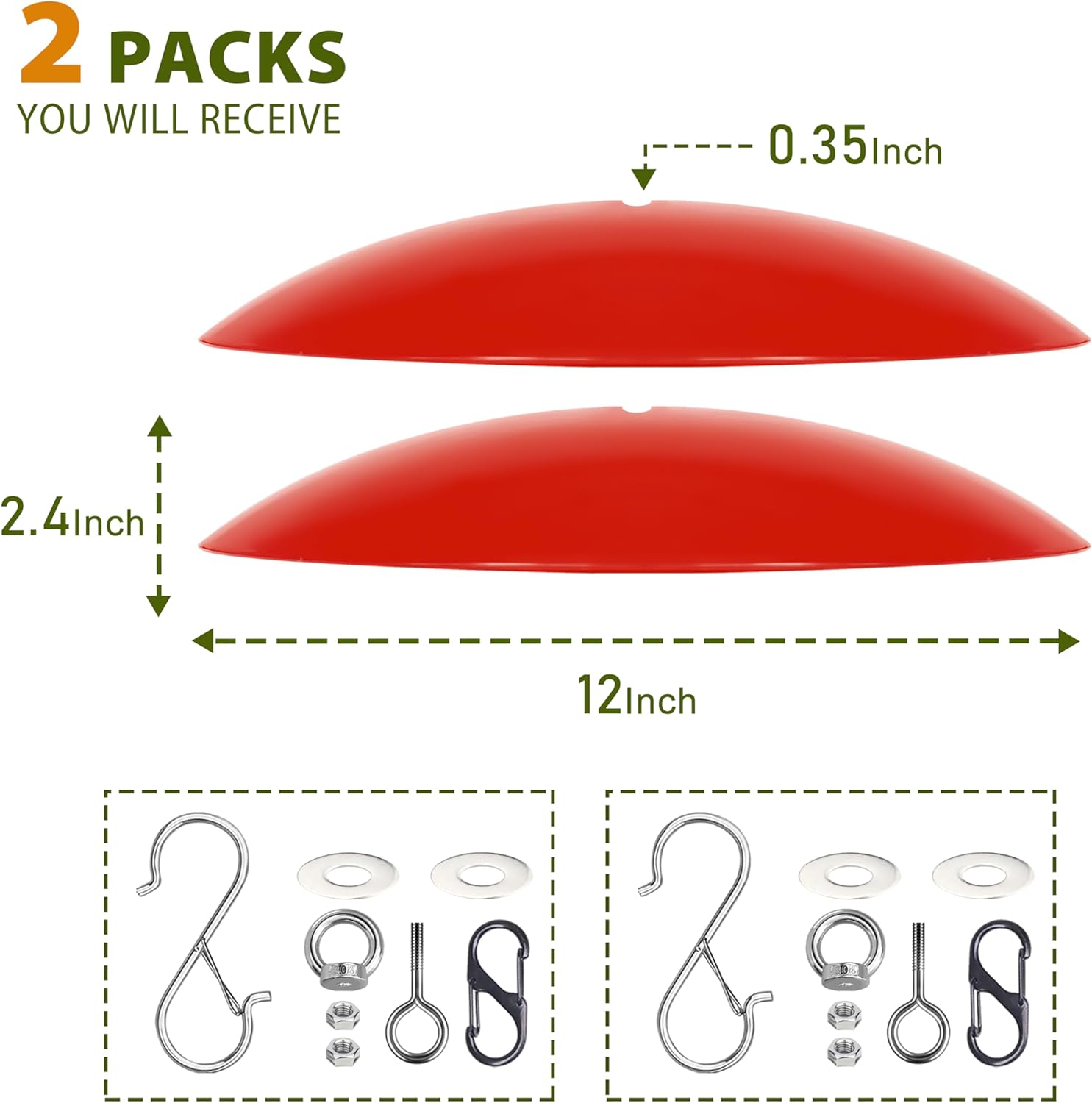 12" Hummingbird Feeder Shade Cover,Bird Feeders Dome Rain Cover,Hummingbird Umbrella for Shepherd's Hook Outdoors(Red) 2 Pack