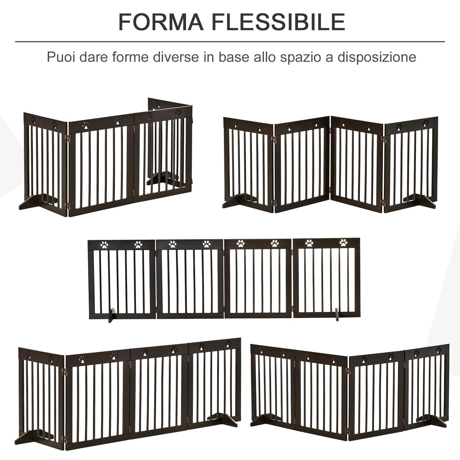 PawHut Cancellino per Cani Taglia Piccola in Legno Pino 204x30x61cm Marrone | Pieghevole, Piedini Rimovibili, Cancelletto di Sicurezza