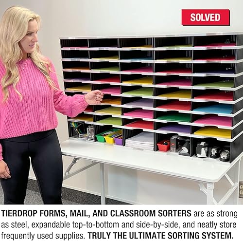 Miniatura 3 de Ultimate Office TierDrop PLUS Clasificador de literatura, formularios, correo y aula de 40 ranuras, 47  pulgadas de ancho, totalmente expandible con