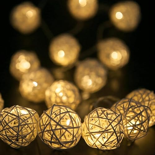 Miniatura 4 de Guirnalda de luces de hadas de bola de ratán de 9.8 pies y 20 pies enchufable, iluminación cálida romántica flexible para decoración del hogar