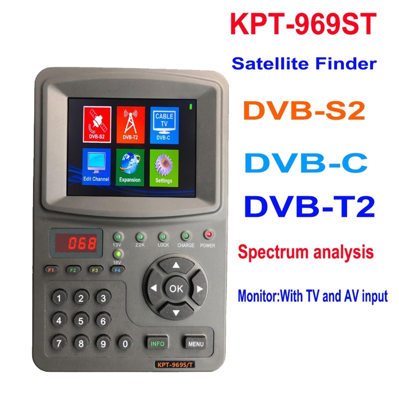 Detektor satelitarny DVB-S2 DVB-T2 DVB-C Miernik Widma Satelitarnego Dekoder