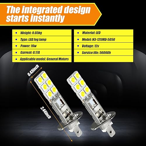 Miniatura 2 de 4 luces antiniebla LED H3 para automóvil, 12SMD-5050 chip de alto brillo, luz antiniebla, tamaño mini 11 Plug and Play, kit de conversión de luz de