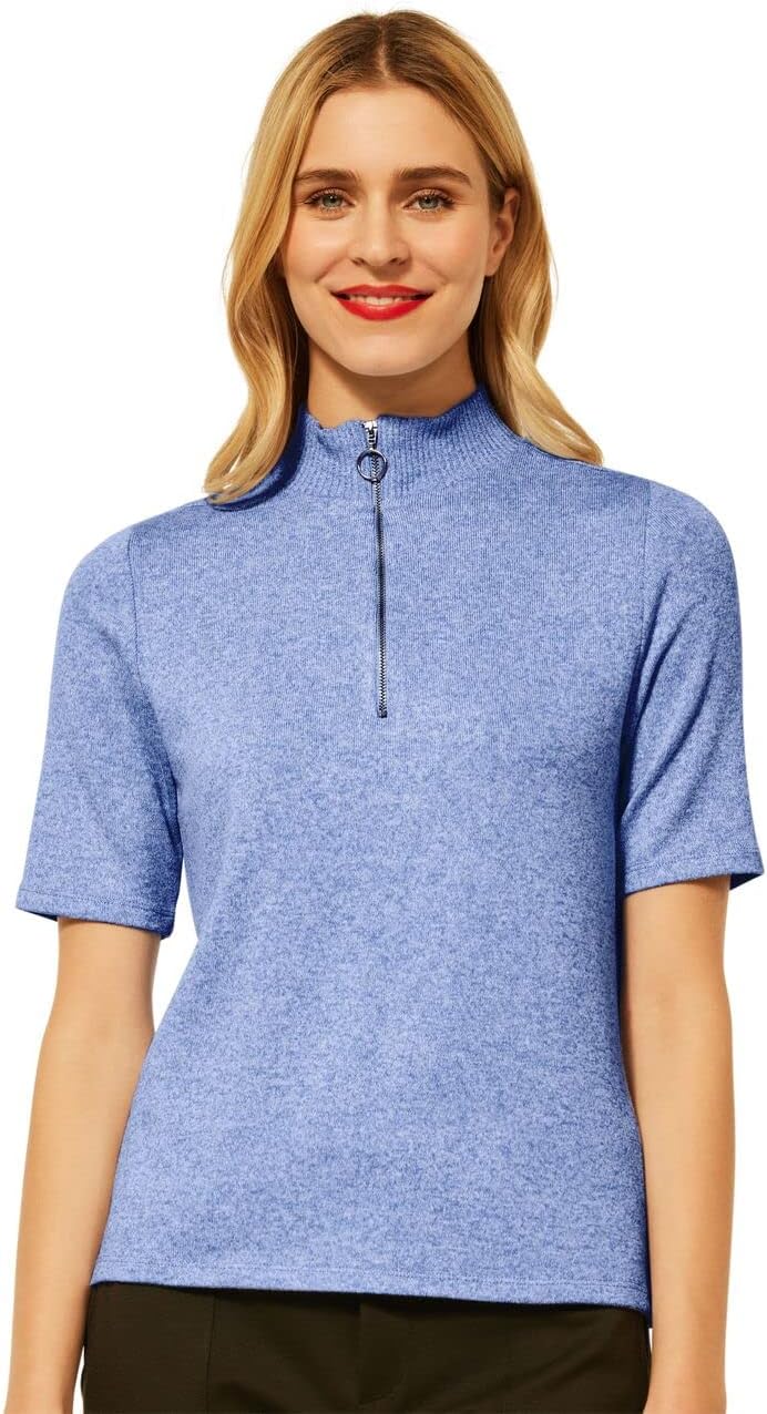STREET ONE Damen A318485 Stehkragenshirt, Cozy Blue Melange, 38  