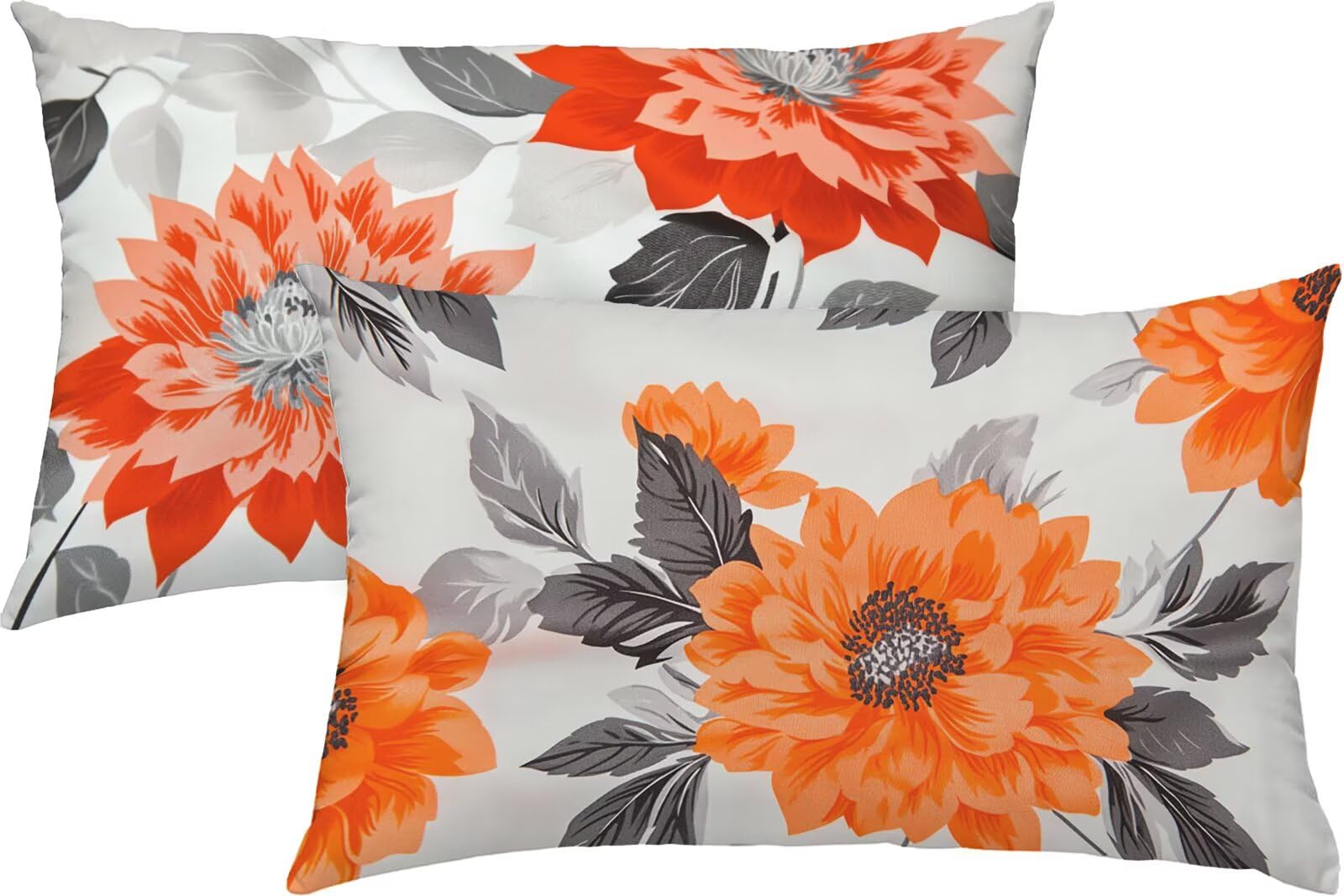 Pomarańczowe poszewki na poduszki 70 x 90 cm, 2 szt., kwiaty, na zewnątrz, wodoodporne, lniane, z niewidocznym zamkiem błyskawicznym, miękkie, wygodne, trwałe, na łóżko, sofę, idealna dekoracja domu
