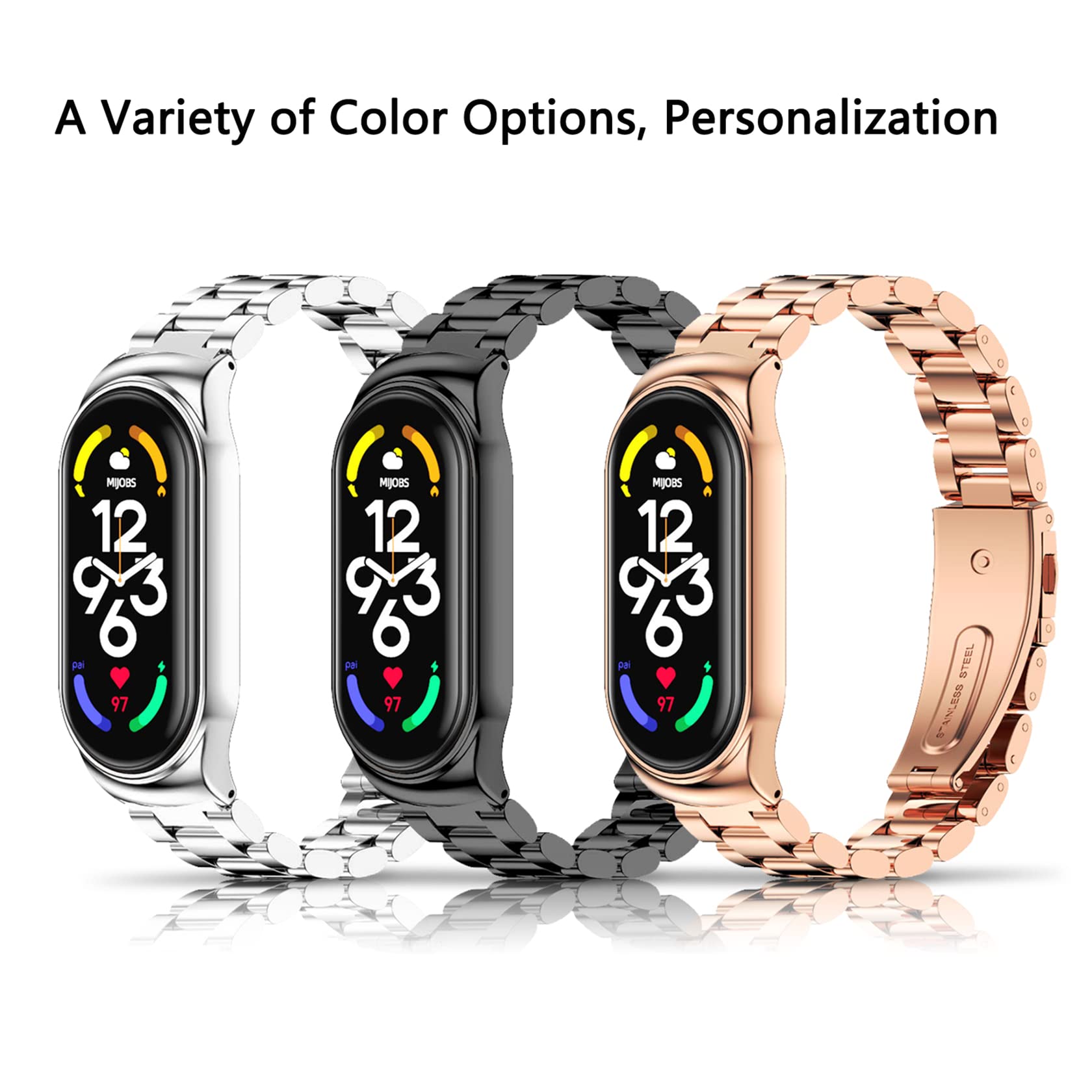 KOMI Mi Band 7 Watch Band - Metal Stainless Steel Replacement Strap Compatible For Xiaomi Mi Band 7 Tracker Smartwatch(Black