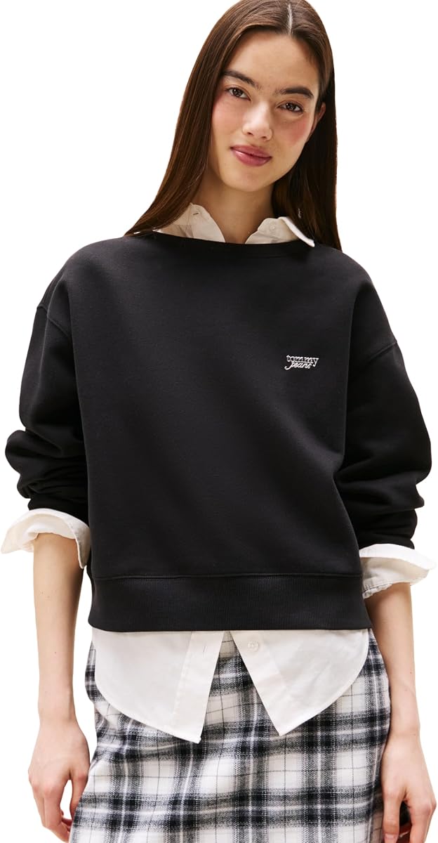 Tommy Jeans Women's Medium Weight Pullover Crewneck With Embroidered Silver Script Logo
