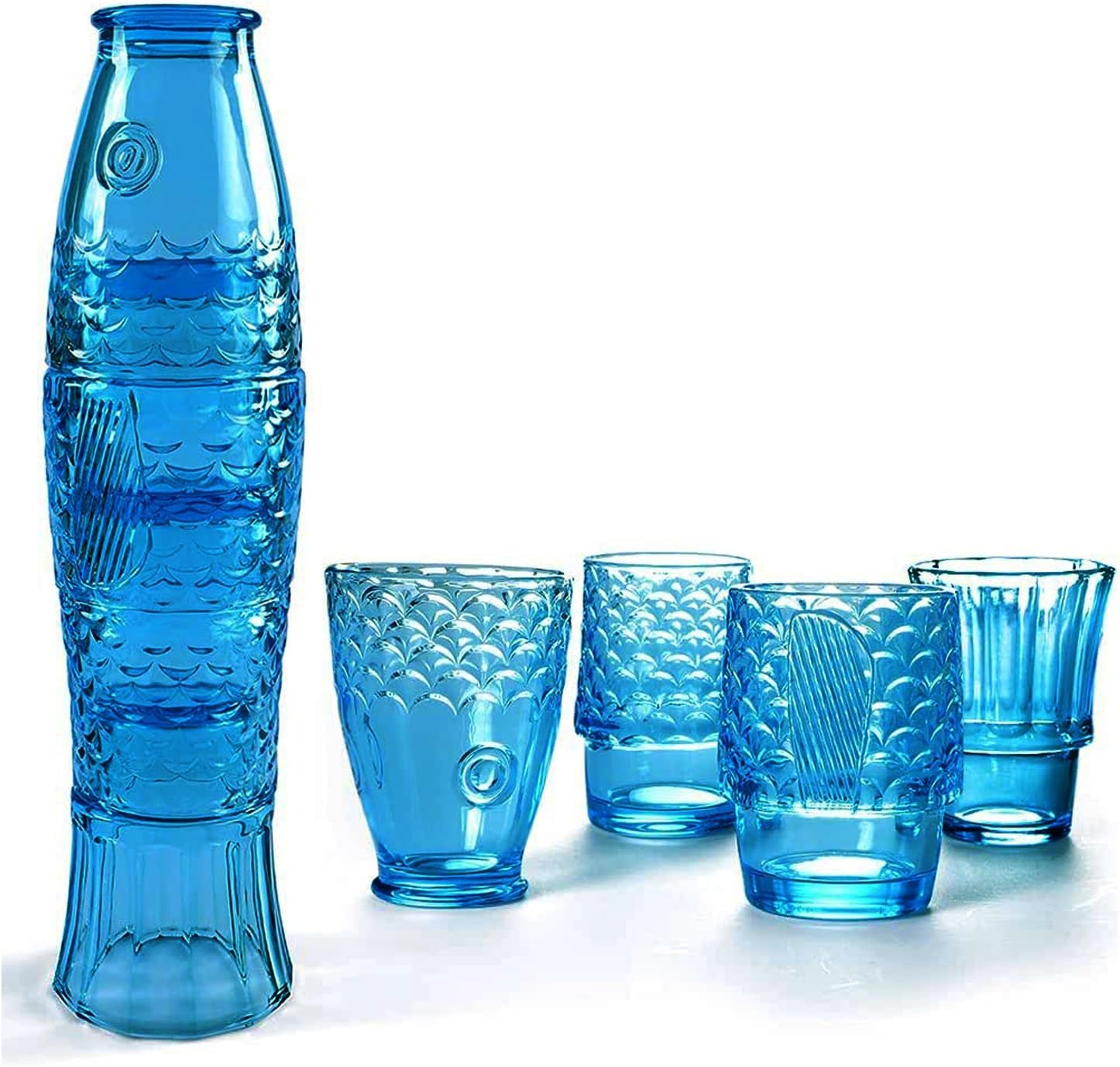 StarLuckINT Fish Design Drinking Glasses set of 4, Stackable Drinking Glasses, Nautical Glassware, Colorful Glass Tumbler, for Home Decor Party Bar Beverage Juice Water (Color : Blue)