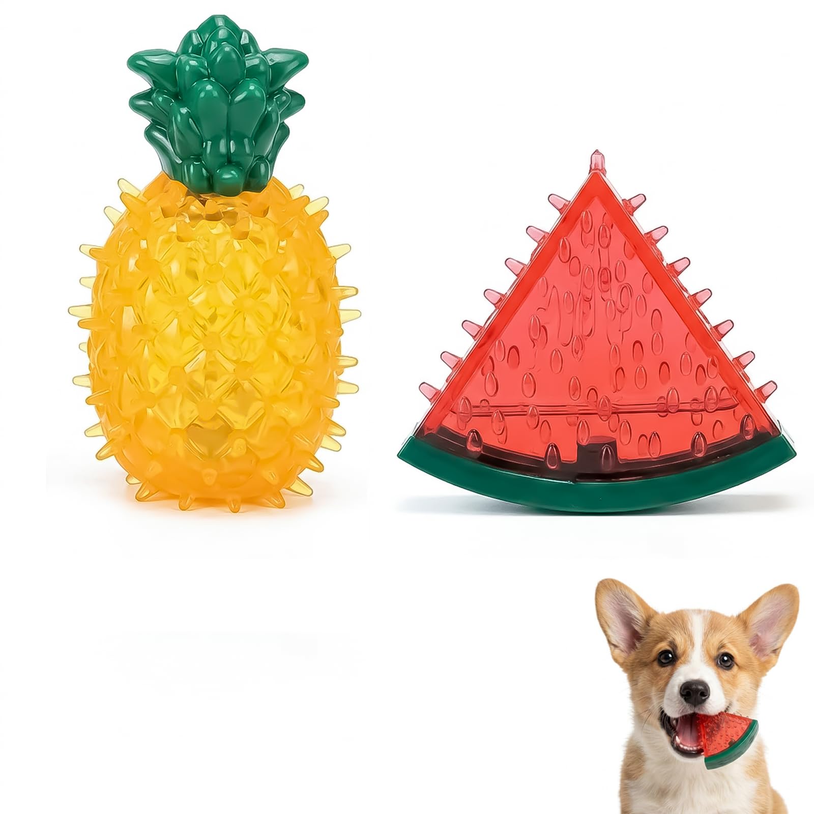 BeiZha 2 Pcs Puppy Teething Toys Freezable Rubber Pineapple and WatermelonDog Toy for Medium Dogs