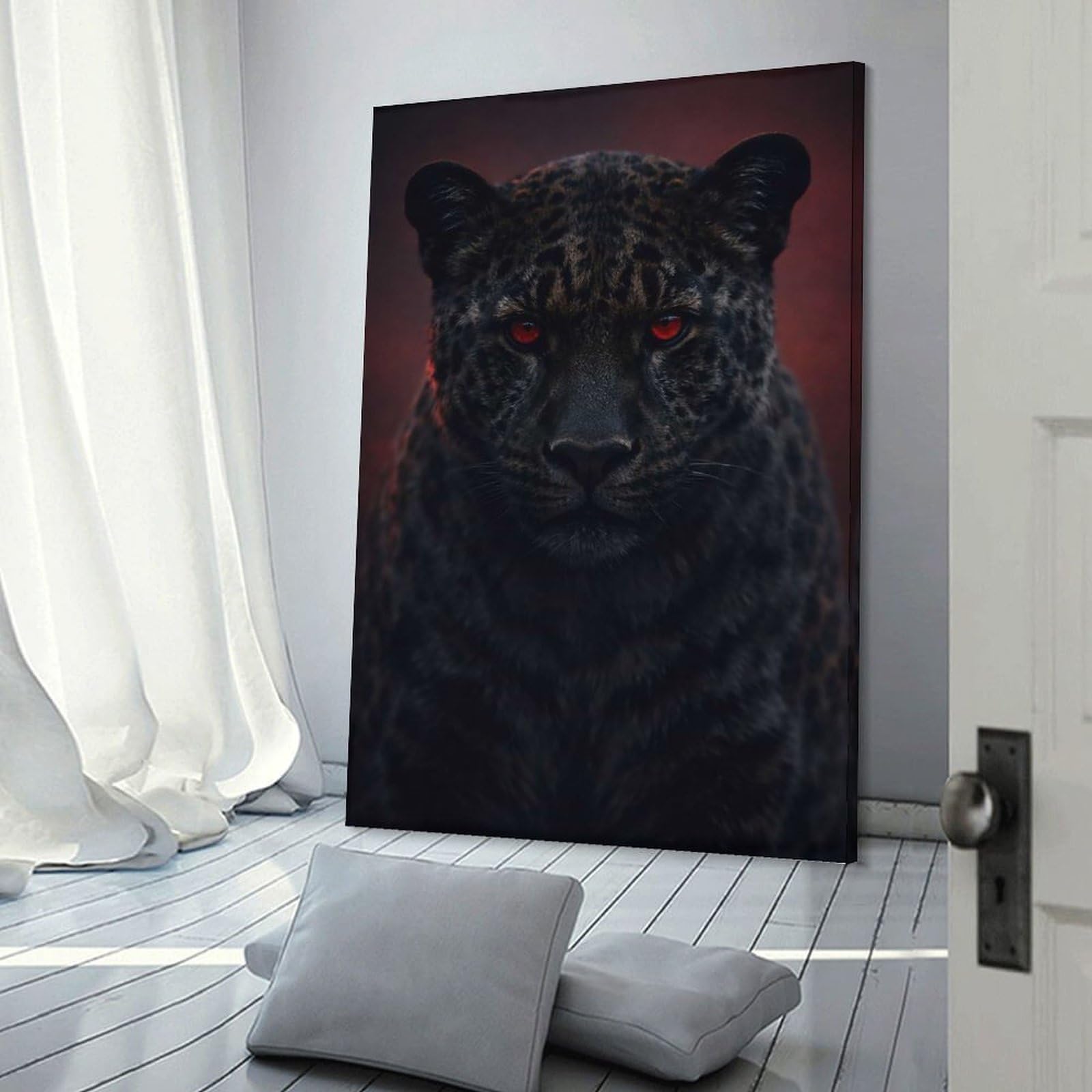 Junmoney Black Panther with Red Eyes Decorative Wall Artwork, 20x30inch(50x75cm), for Home Lounge, Bedroom Or Reading Nook, Eye Catching Artwork for Blank Walls