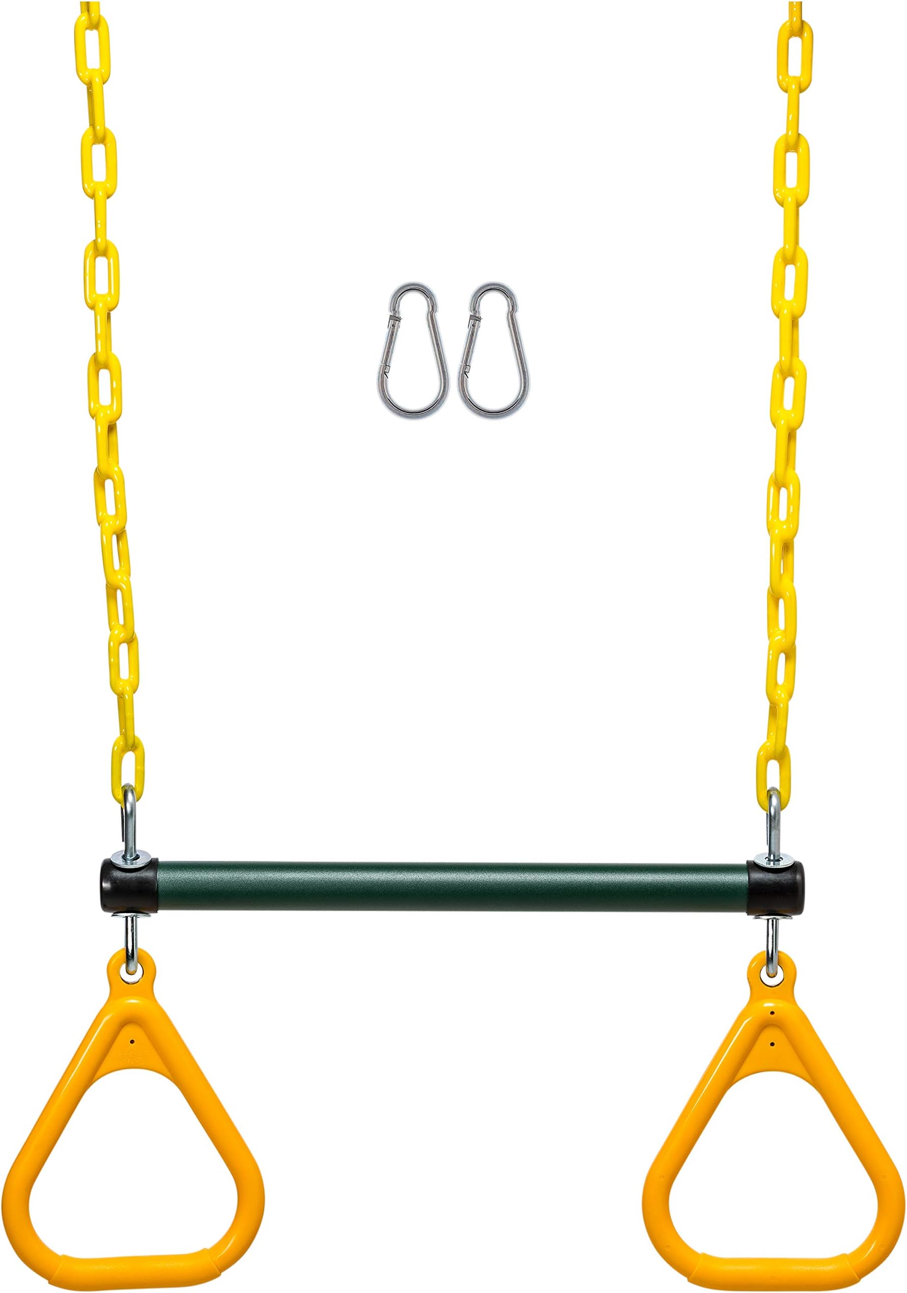 Heavy Duty Trapeze Bar with Plastic Coated Chain and Steel Reinforced Molded Trapeze Rings.