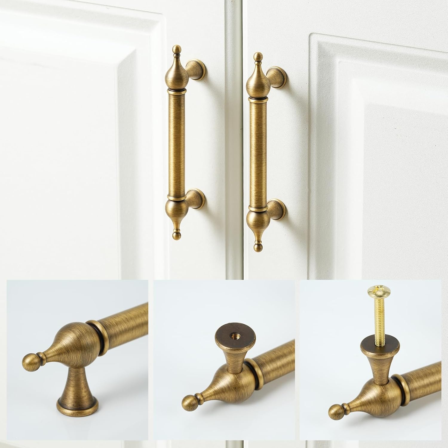 10 Pack Solid Brass Cabinet Pulls 3.78" (96mm) Hole Center Brass Drawer Pull Antique Brass Hardware Handles for Dresser Cupboard Wardrobe and Bathroom Fixture