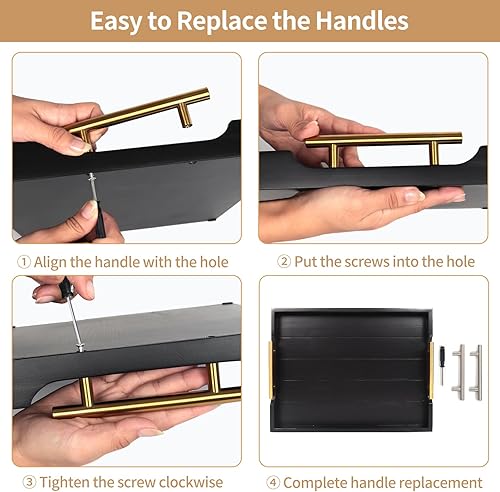 Miniatura 8 de Bandejas de mesa auxiliar, bandeja otomana grande para sala de estar, bandejas de madera con asas (2 juegos), bandeja de madera para mesa de café, 4