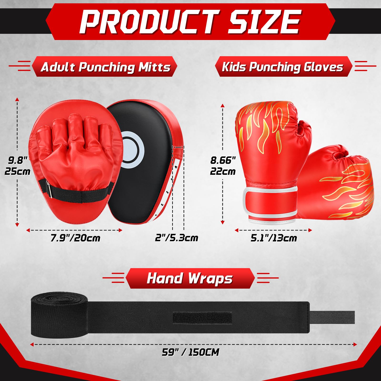 YORWHIN Kit de Boxe 3-en-1 pour Enfants – Gants, Pattes d’Ours, Bandes de Poignet – Entraînement MMA Muay Thai Taekwondo Kickboxing