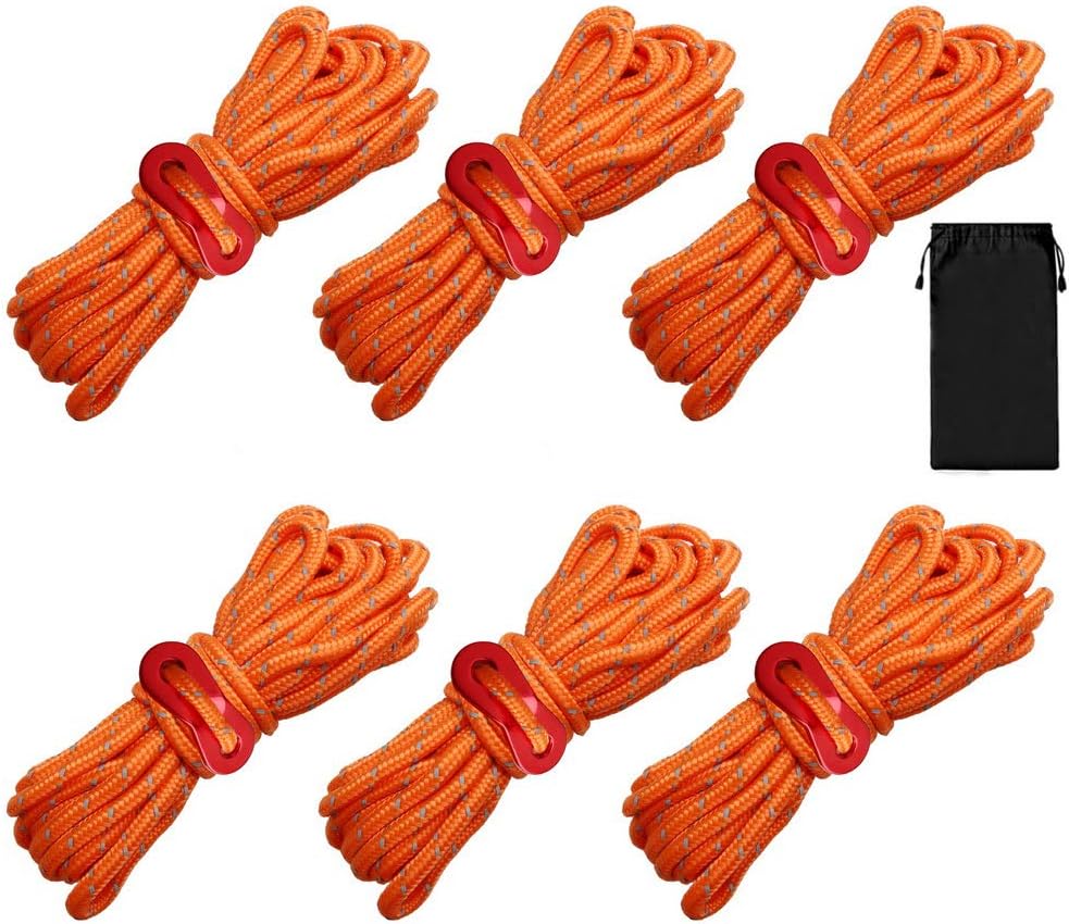 nuoshen Guy Ropes, 6 Pack 4mm Tent Guy Line 13 Feet Reflective Cord Guy