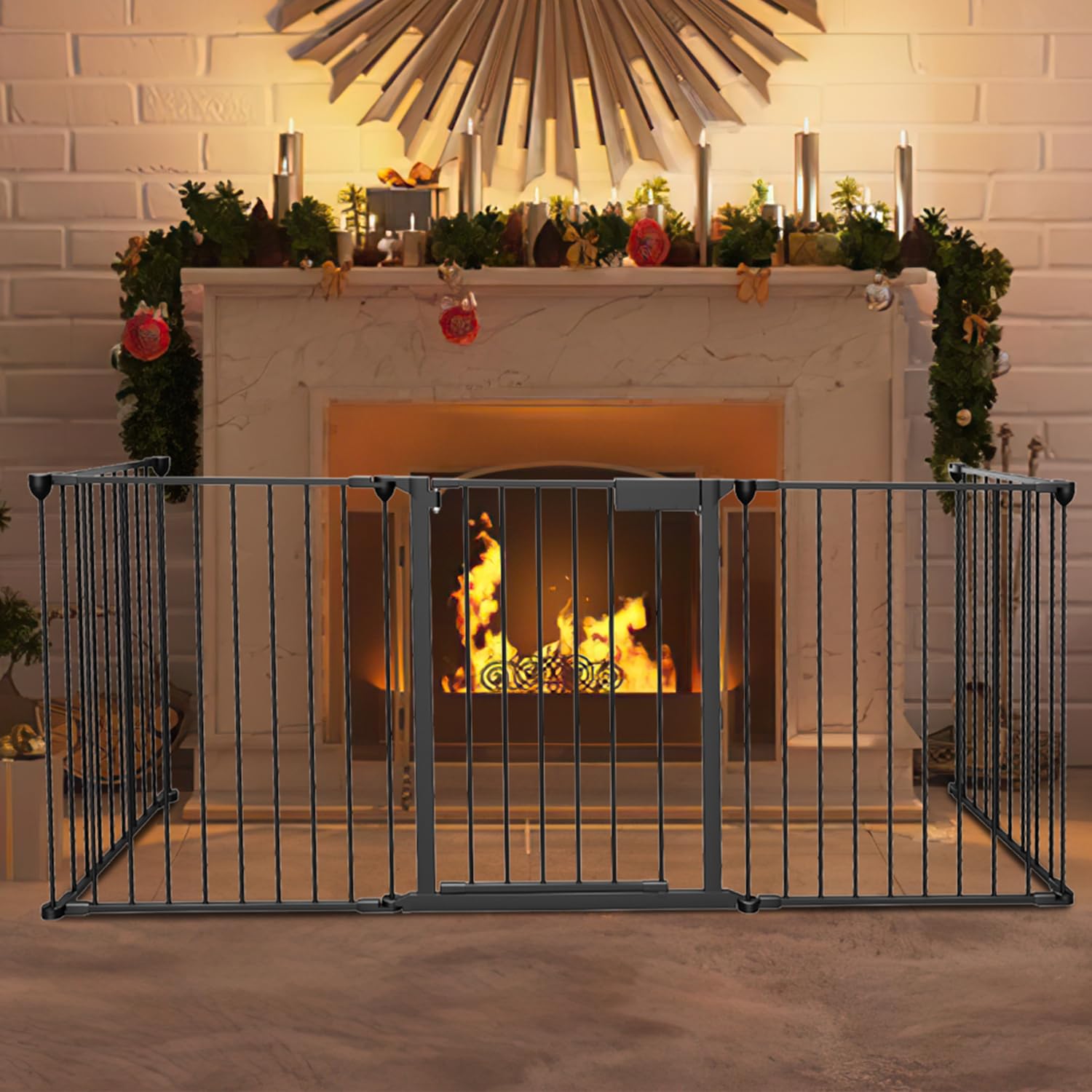 Fiqops Rejilla de protección para chimenea con puerta, 310 cm, de metal, con puerta de seguridad, color negro, 5 piezas (66 x 75 cm)