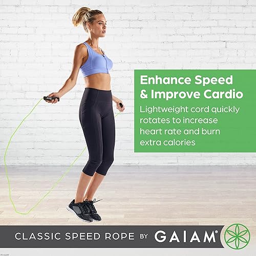 Miniatura 2 de Gaiam Cuerda de velocidad clásica para mujeres y hombres, cuerda de saltar para fitness y ejercicio, ligera, sin enredos, portátil y ajustable para