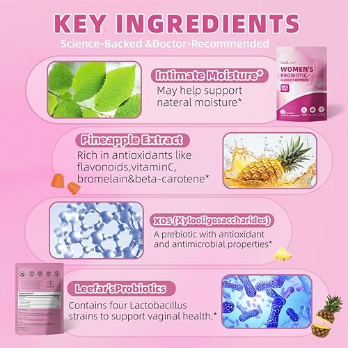Miniatura 4 de Gomitas de probióticos vaginales para mujeres, equilibrio de pH para mujeres, gomitas de probióticos femeninos para olor vaginal saludable, salud