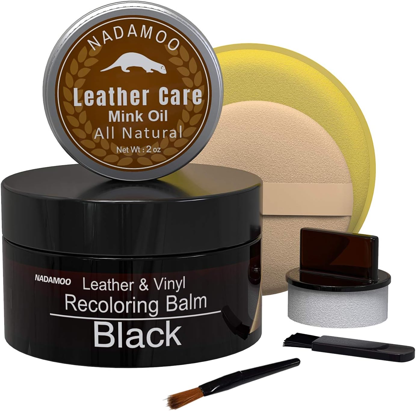 NADAMOO Black Leather Recoloring Balm with Mink Oil Leather Conditioner, Leather Repair Kits for Couches, Restoration Cream Scratch Repair Leather Dye for Vinyl Furniture Car Seat, Sofa, Shoes