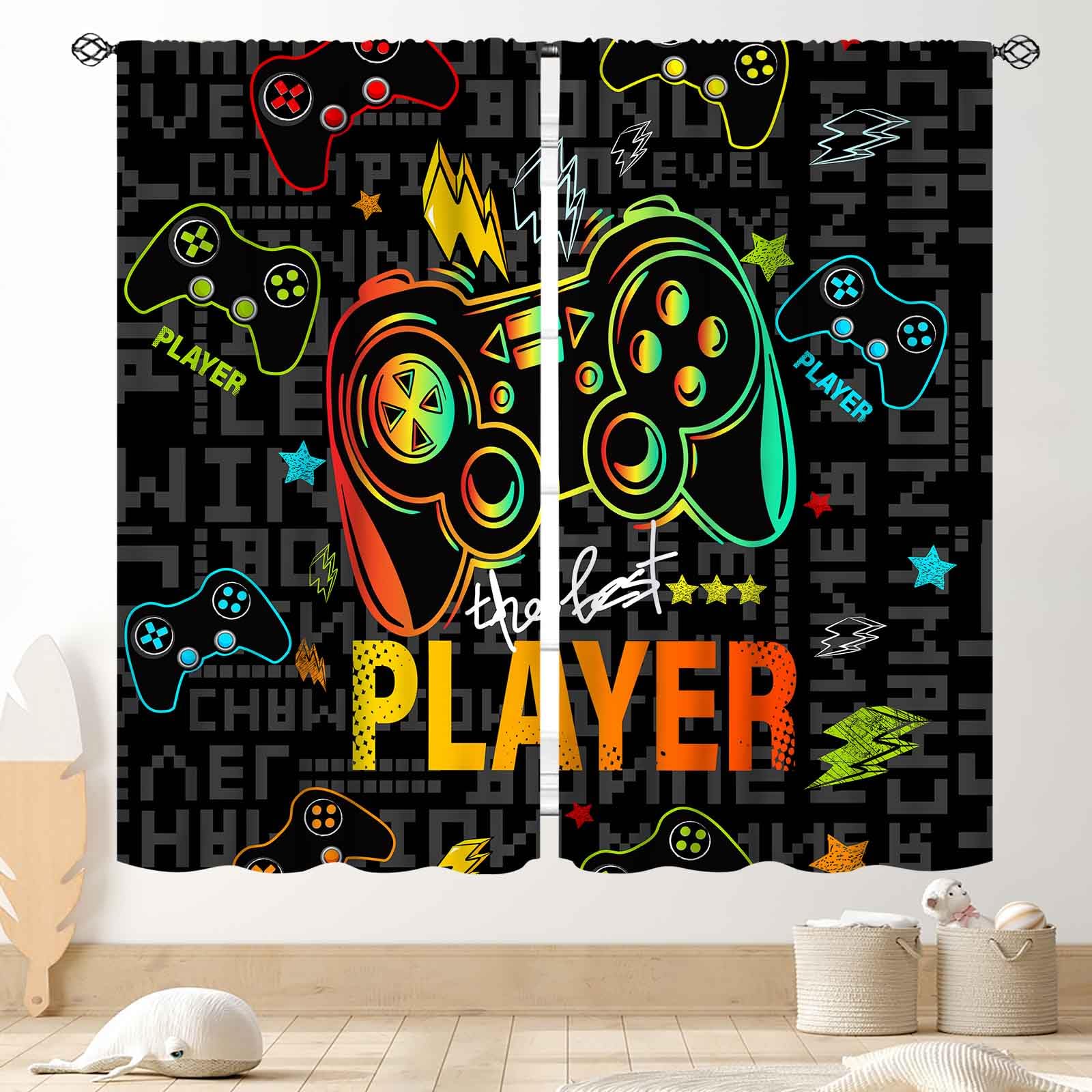 Gaming Curtains for Kids Boys Teens Bedroom, Colorful Game Controller Gamer Window Drapes for Living Room Nursery Playroom Decor Graffiti Gamepad Video Game Room Curtains Treatmens, 42"x63" Inch โ image 1