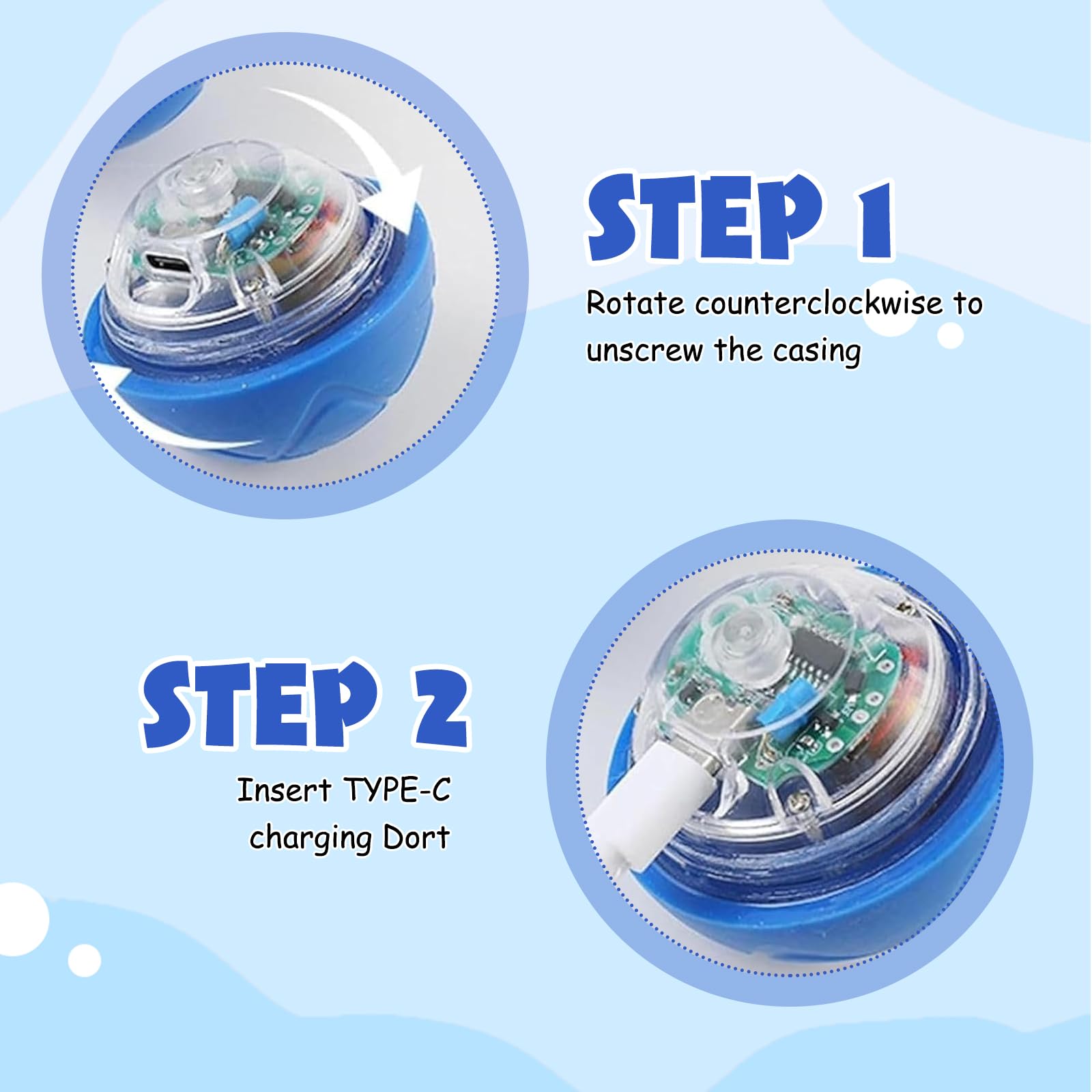 Kighdel 2pcs Bouncing Ball For Dogs,Interactive Dog Toys With Led Flash Light,Dog Treat Ball,Vibrating Dog Ball,Suitable for Small,Medium and Large Dogs,with 2 Hollow Bell Balls(Blue + Orange) - Image 3