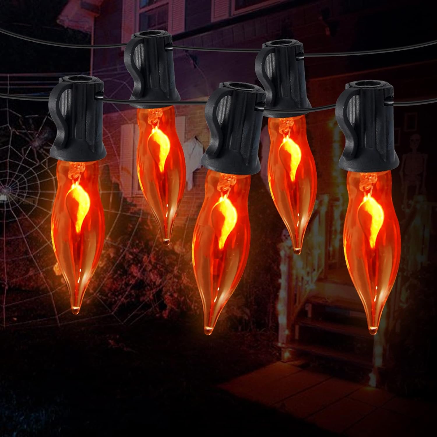 RECESKY 10Pcs Flickering Flame String Lights, 10Ft C18 Vintage