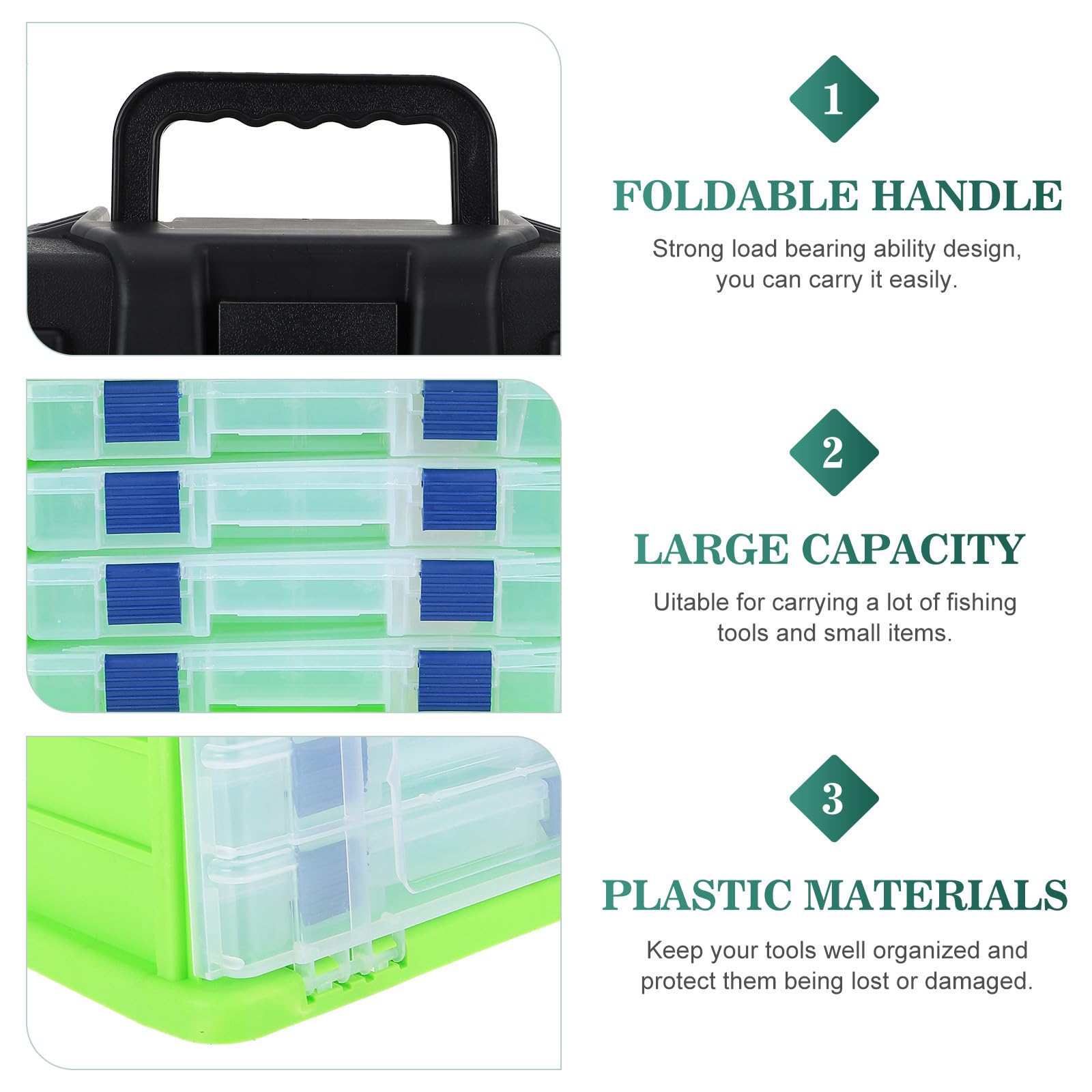 Caja de Aparejos de Pesca Grande, Portátil, de Plástico, Verde | Asa Plegable, Uso en Pesca Mar, Organiza Herramientas y Objetos Pequeños, Soporte de Carga Fuerte