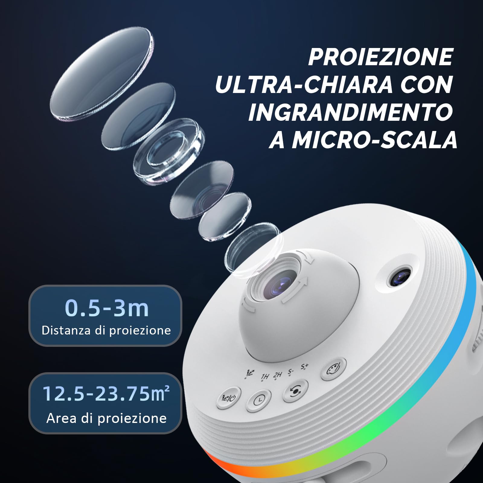 Ainael Proiettore Galassia, Proiettore Stelle Soffitto Planetaria Cielo Stellato Luce Notturna con Striscia Luminosa, Meteor and Galaxy Projector per Bambini Adulti Camera Regalo Compleanno Natale