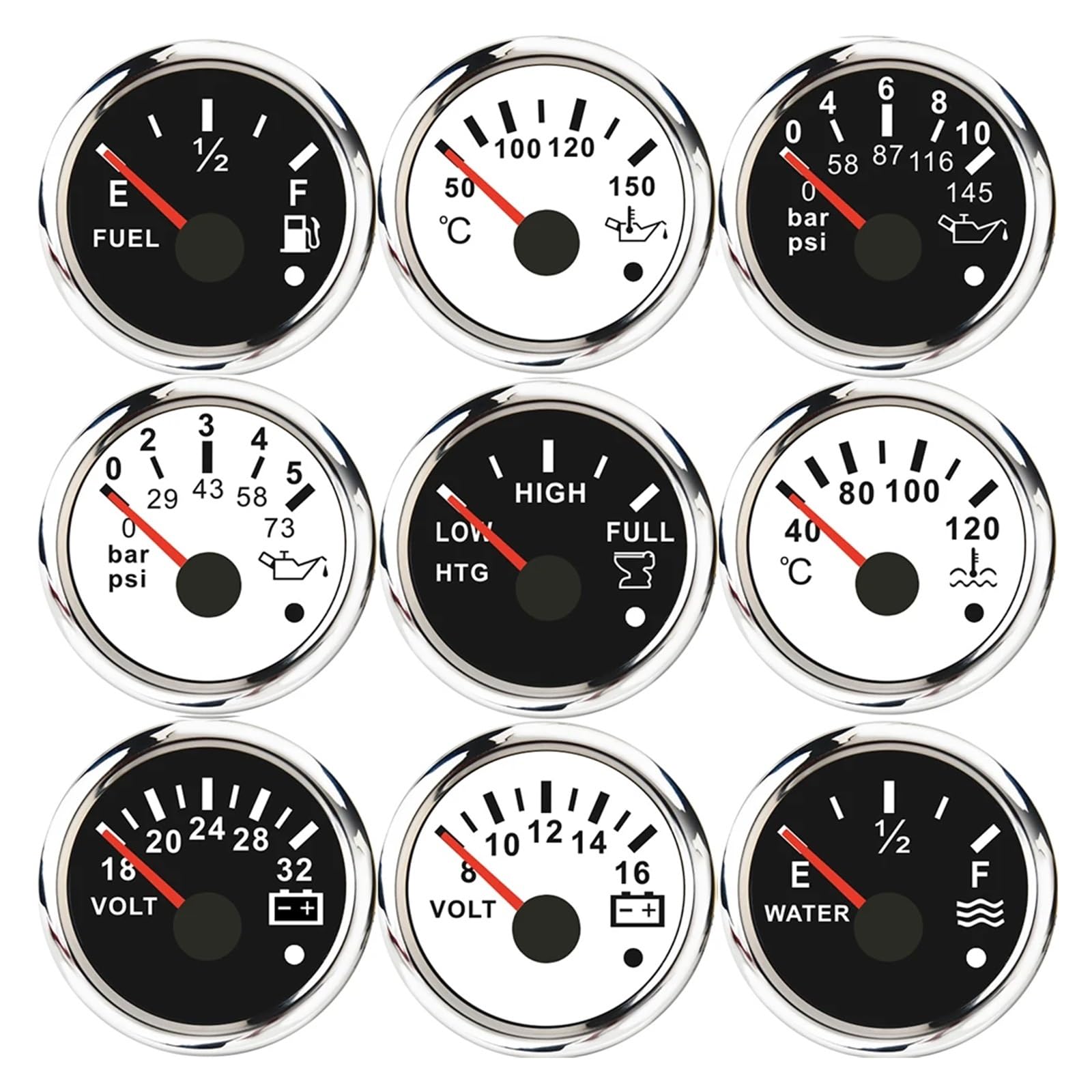 Indicatore di livello impermeabile da 52 mm, 0-190 ohm, for acque reflue/acqua/carburante, indicatore temperatura dell'olio, pressione con allarme for barca, auto, voltmetro(Fuel gauge WS)