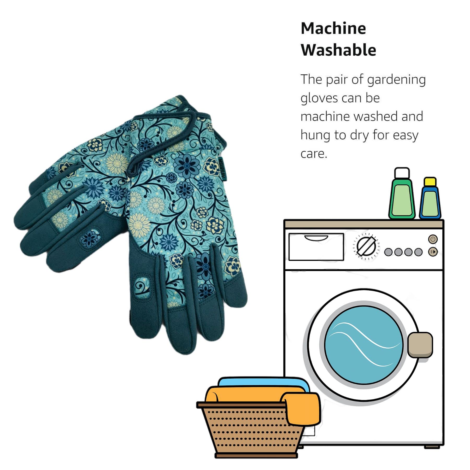 2 pares de guantes de jardinería veganos para mujer, guantes de trabajo para desmalezar, plantar, cavar, azul lago (L)