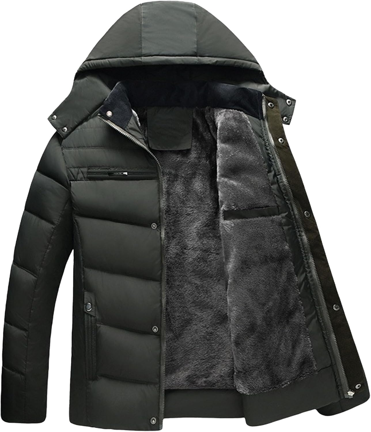 Men's Thicken Thermal Sherpa Puffer Jacket Hooded Warm Waterproof Down Coat Casual Zipper Stylish Bubble Coat