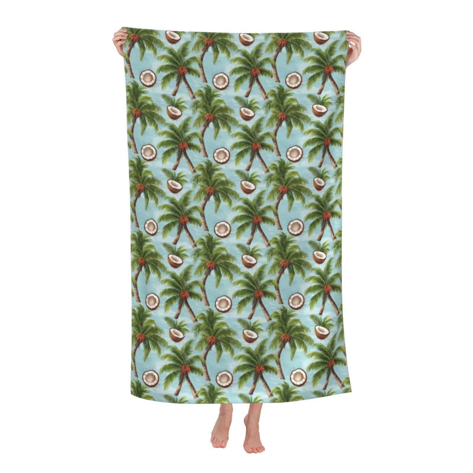 Pojknbv White Summer Coconut Tree Print Oversized Adult Beach Towel Quick-Dry Comfortable Lightweight Travel Pool Camping