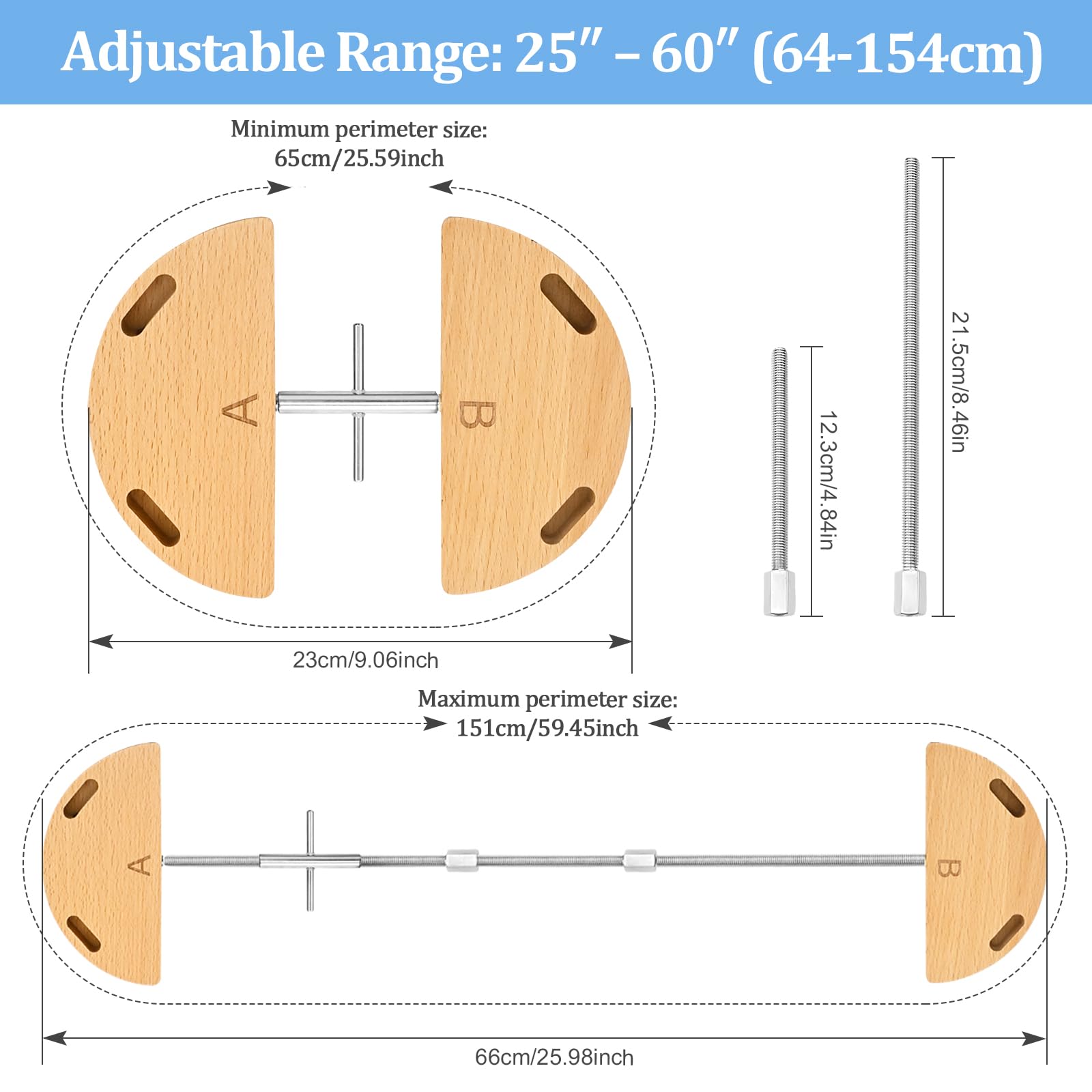 Estirador de Cintura para Vaqueros y Pantalones, Extensor Ajustable 64-151 cm de Madera de Haya, Unisex para Pantalones y Faldas