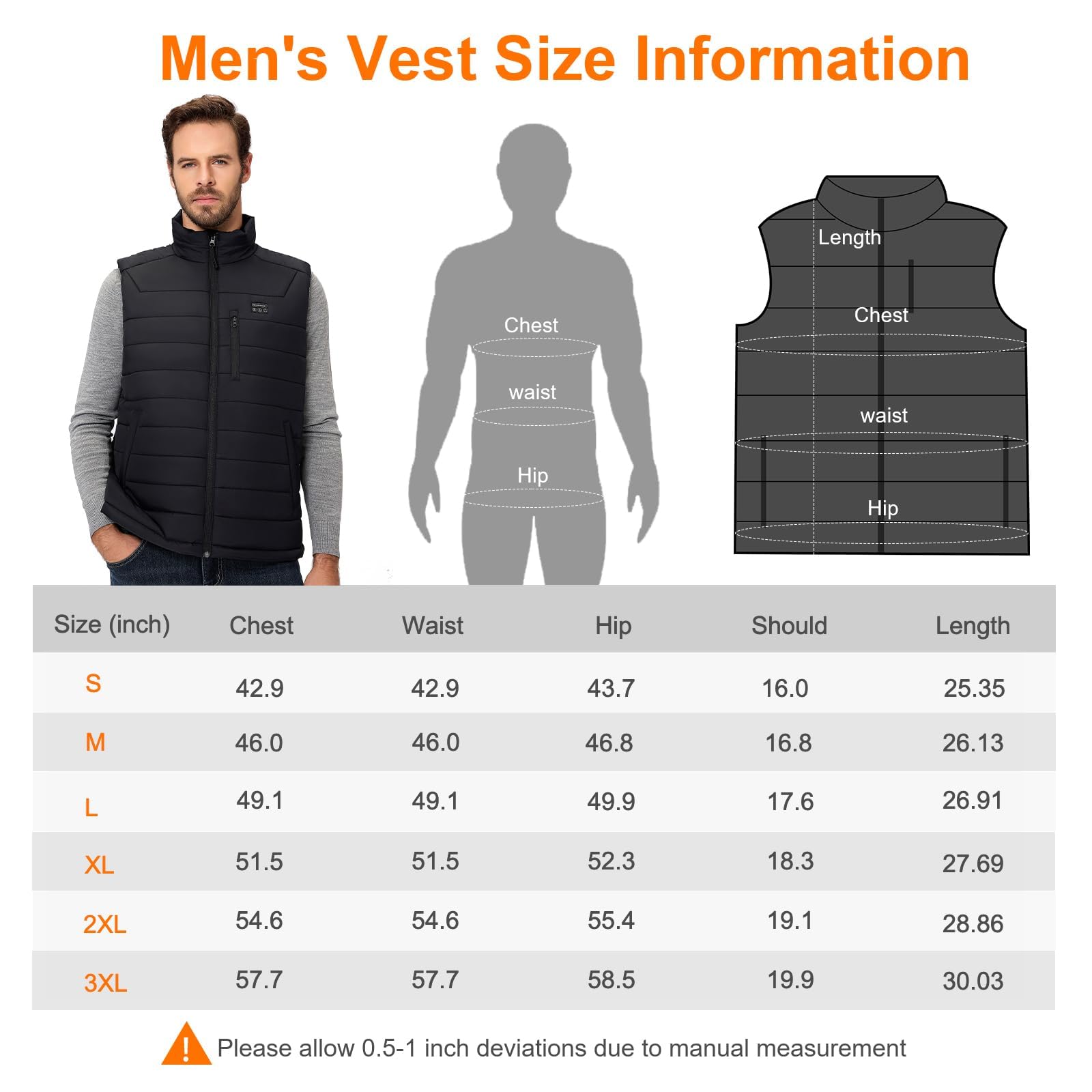 Gilet Riscaldato Uomo con 16000mAh a 7,4V Batteria Inclusa da, Gilet Riscaldato Uomo 9 Zone di Riscaldamento, per Campeggio per sci moto