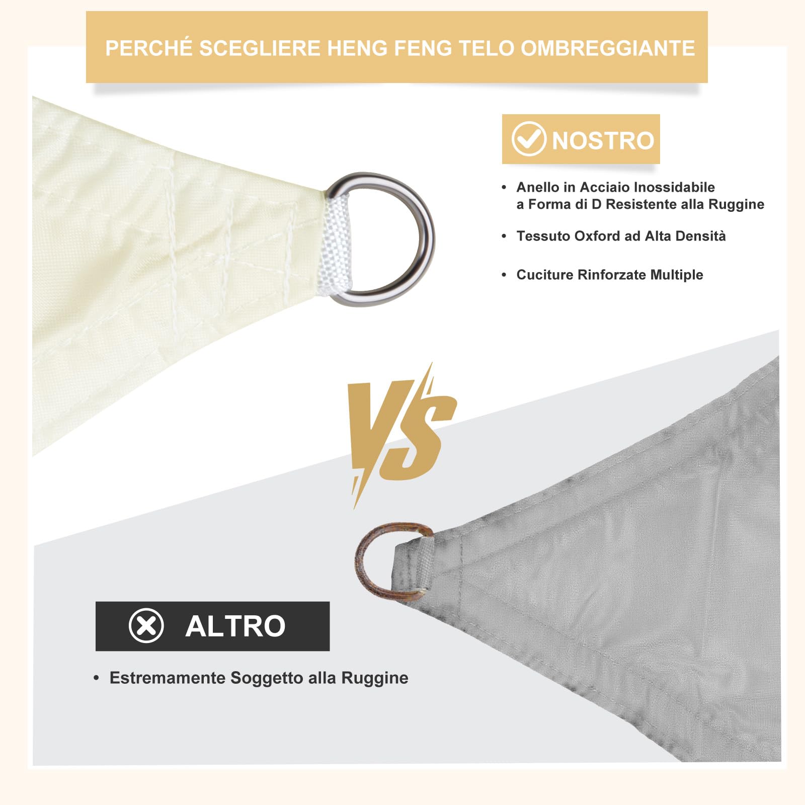 Vela Ombreggiante Triangolare 3x3x3m Impermeabile Tessuto Oxford Protezione UV 95% Beige