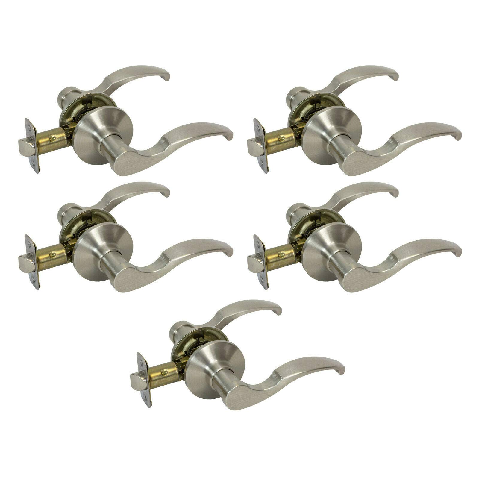 5 Pcs Hall and Closet Passage Scroll Wave Door Lever Handle, Satin Nickel BA114