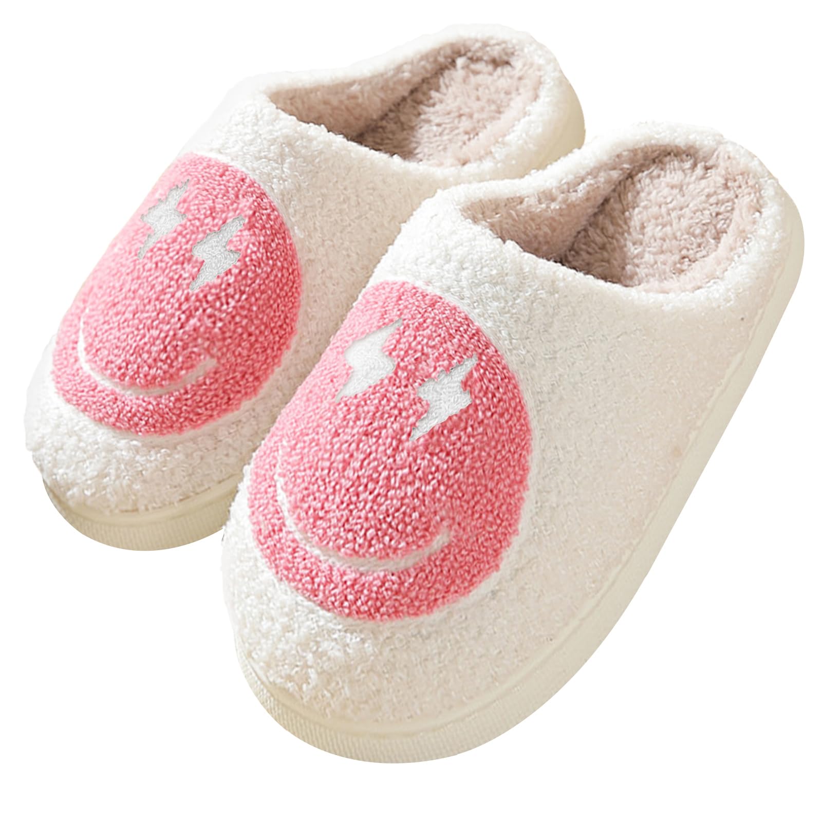 CoundymerLadies Smile Face Slippers Retro Soft Plush Slippers Warm Slip-on Slippers, Cozy Indoor Outdoor Slippers