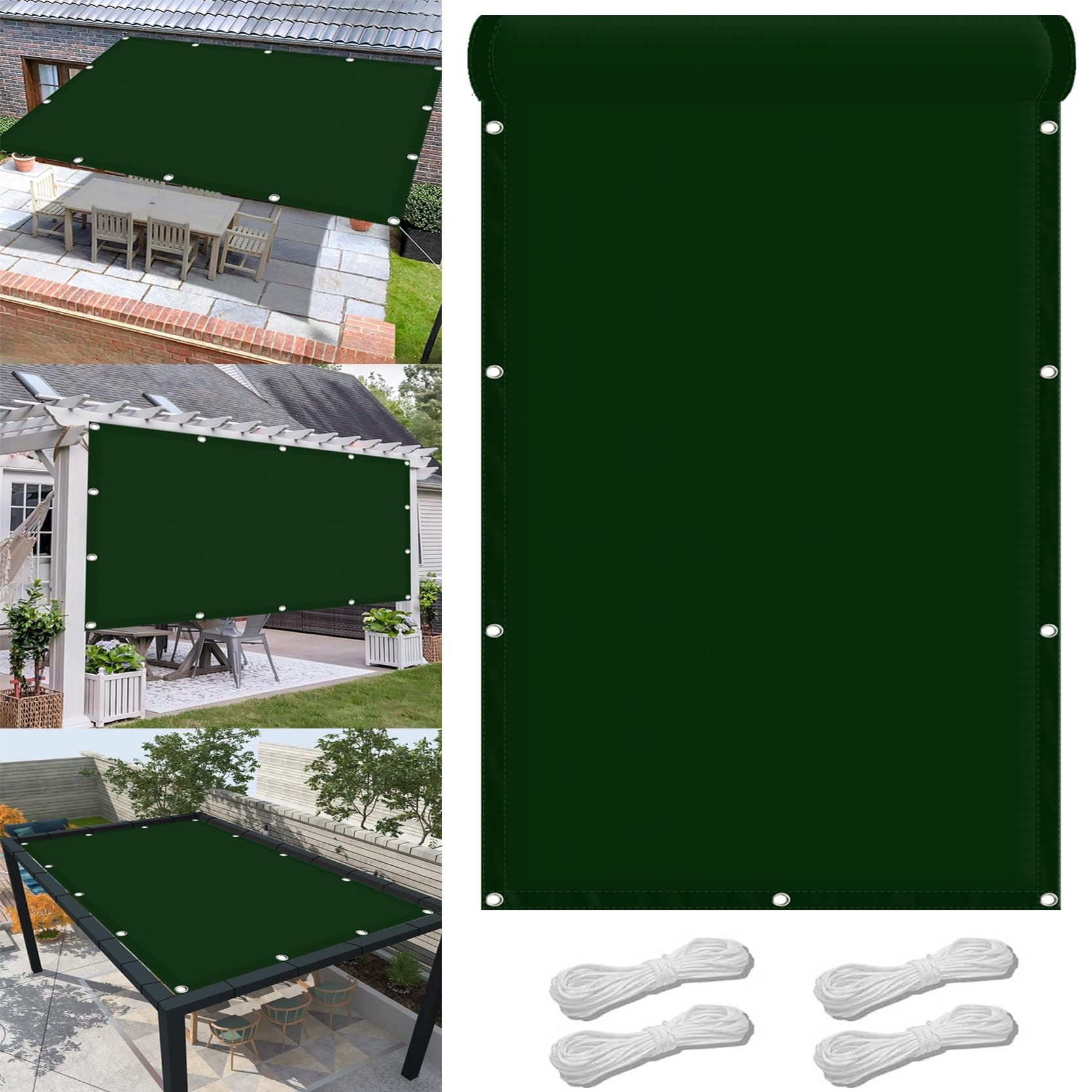 GLDYTVF Waterproof Dark Green Shade Cloth 1.8 x 4.6 m with Grommets UV Resistant Sun Shade Mesh for Balcony Carports Kennel Custom