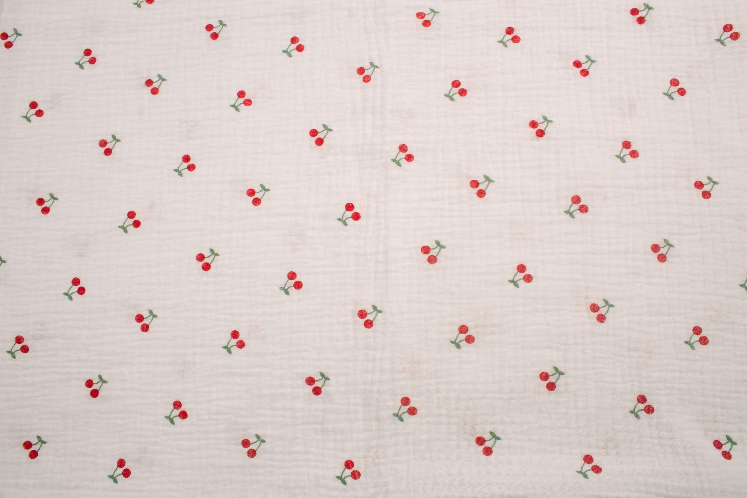 Mussola di cotone stampata Double gauze 50 x 130 cm Ciliegie su bianco