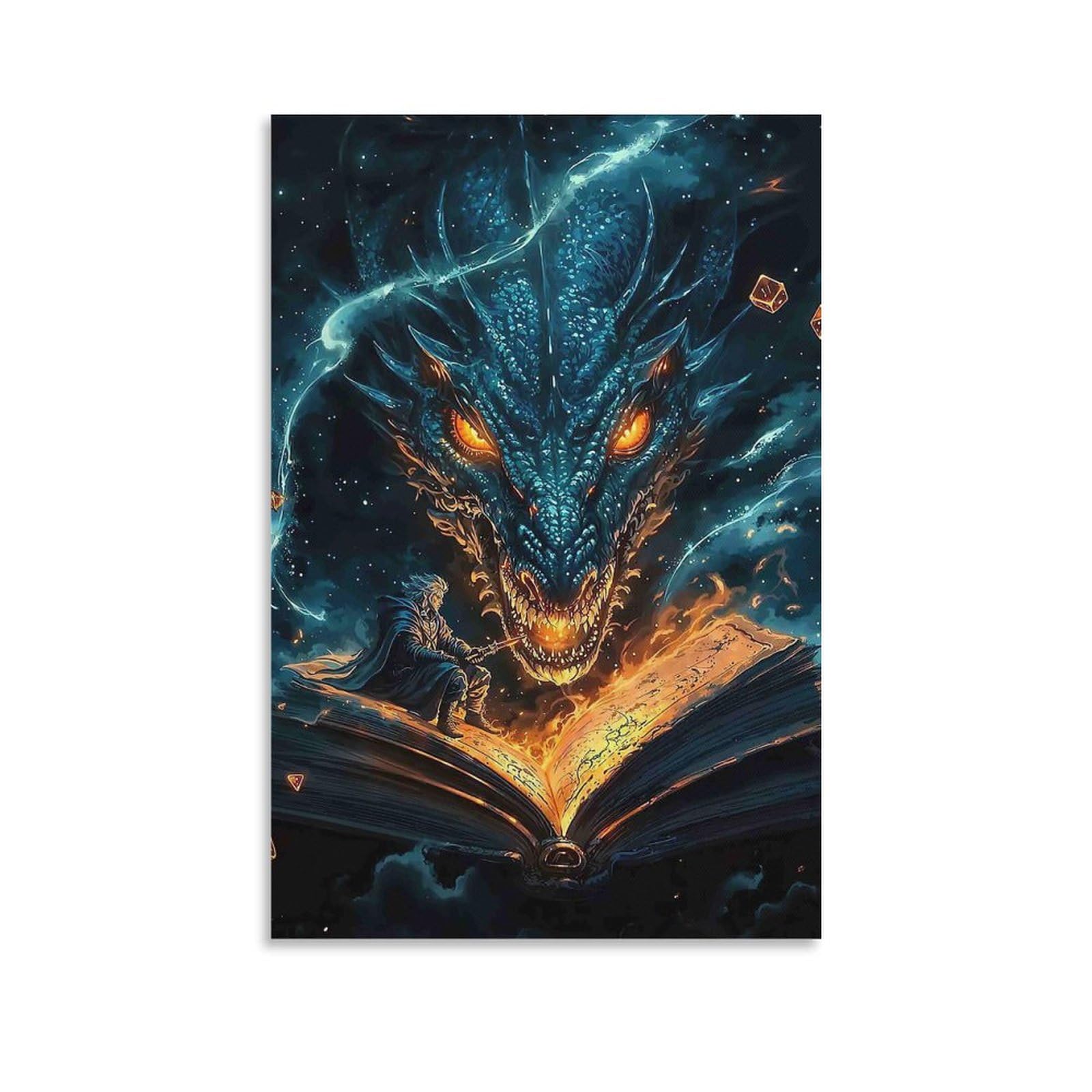 DHBANEIOK Fantasy Dragon Encounter Poster Artwork Giclee Canvas Prints Modern Wall Art Picture Wall Hanging for Bathroom Wall Decor 08x12inch(20x30cm)