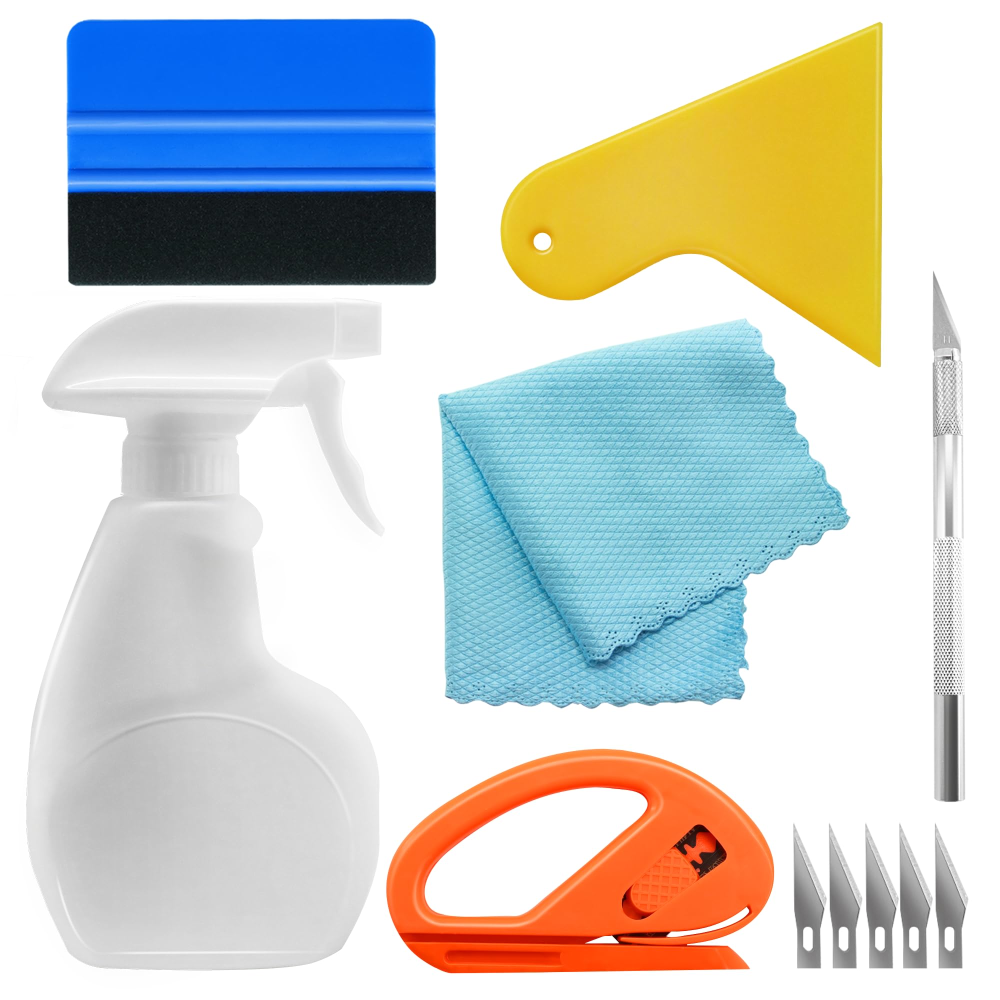 GISSVOGEEKWindow Tint Tools Kit, 6 Pcs Window Tint Film for Cars, Window Film Application Kit Include Spray Bottle, Felt Squeegee, Carving Knife, Vinyl Cutter, Vinyl Squeegee for Car Wrapping