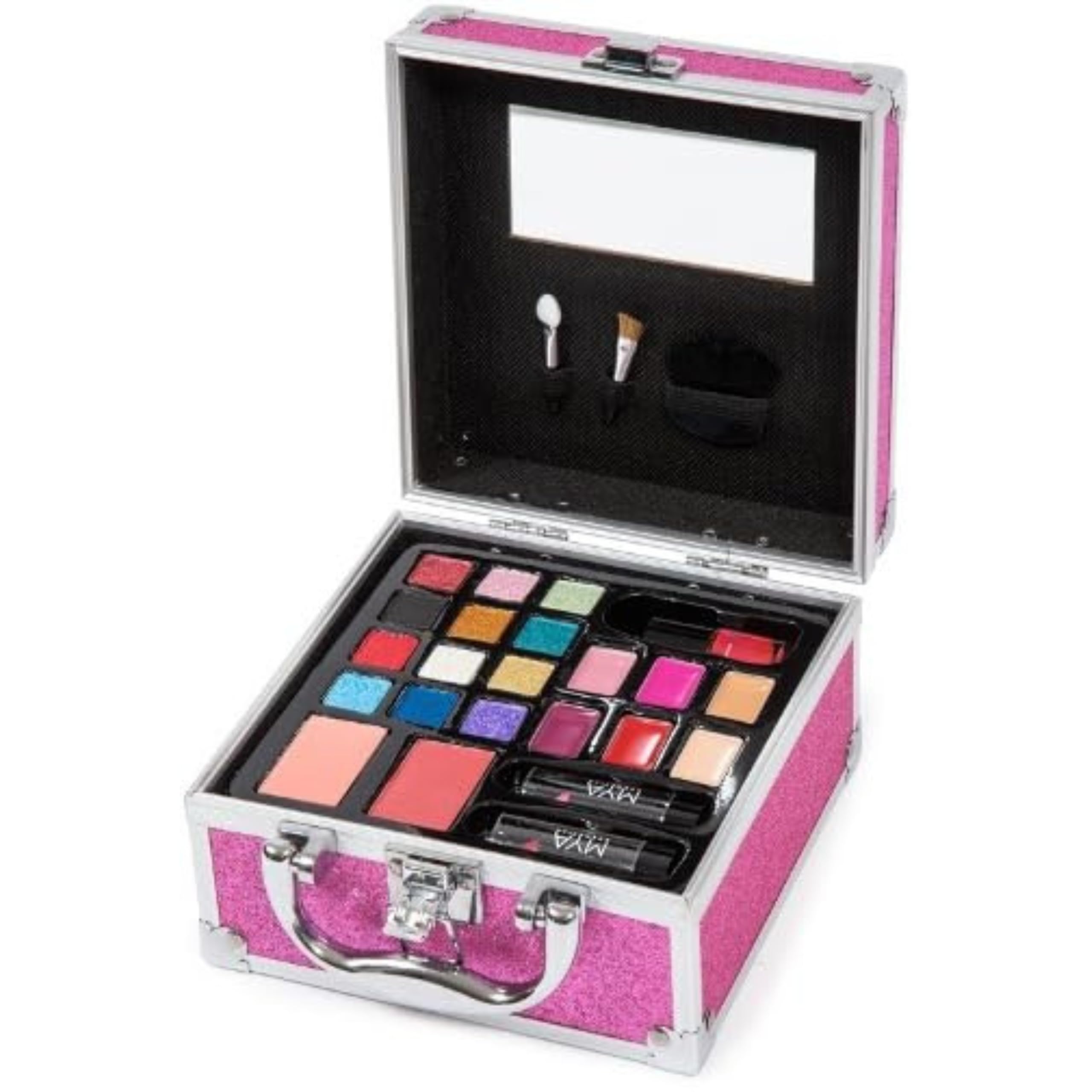 MYA Cosmetics MYA Glitter Fashion | Professioneller Make-up-Koffer | Lidschatten-Set, Rouge, Lippenstift, inklusive Pinsel und Make-up-Pinsel